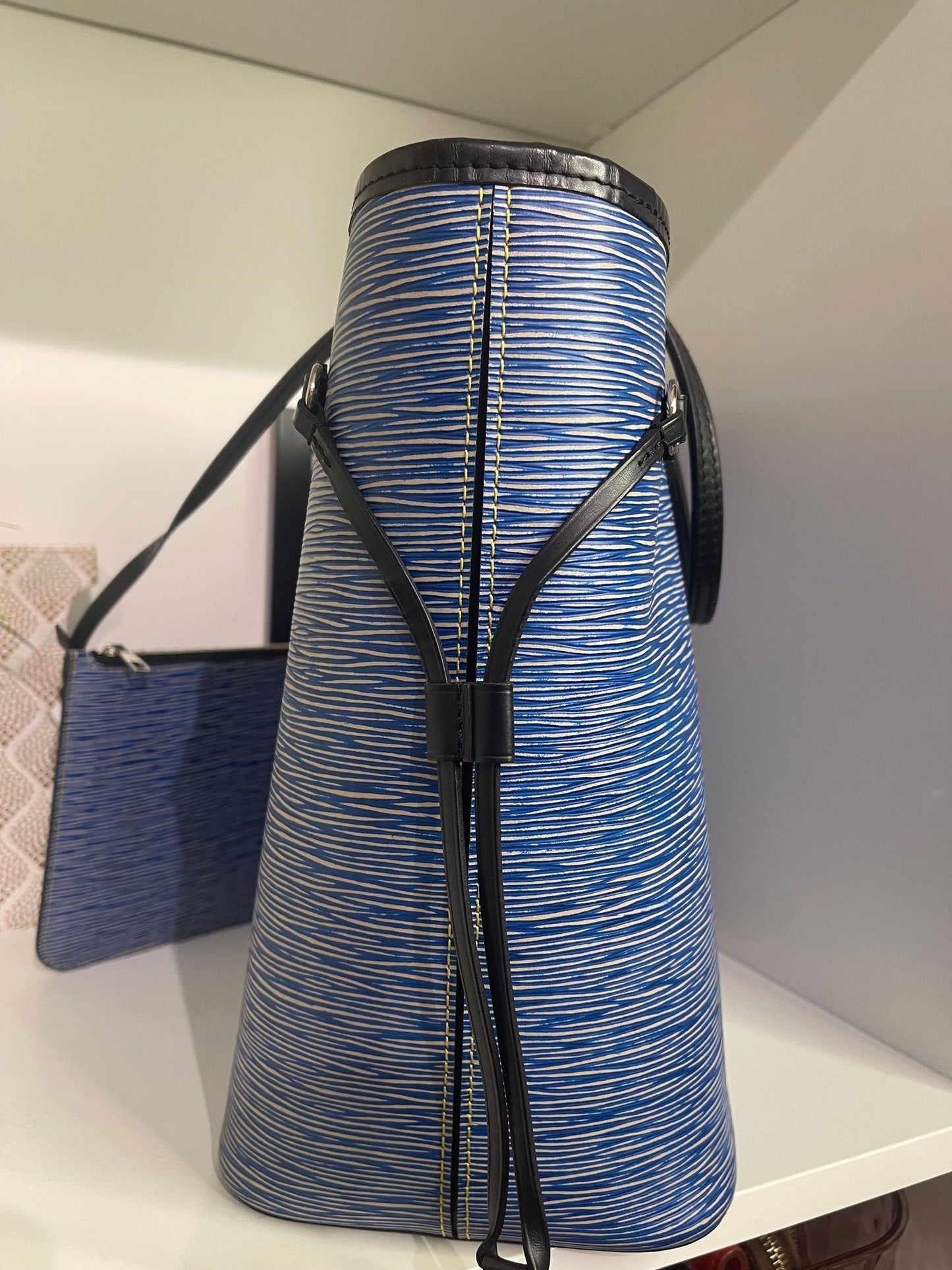 115. Louis Vuitton Epi “Denim” Neverfull MM w/ Pouch