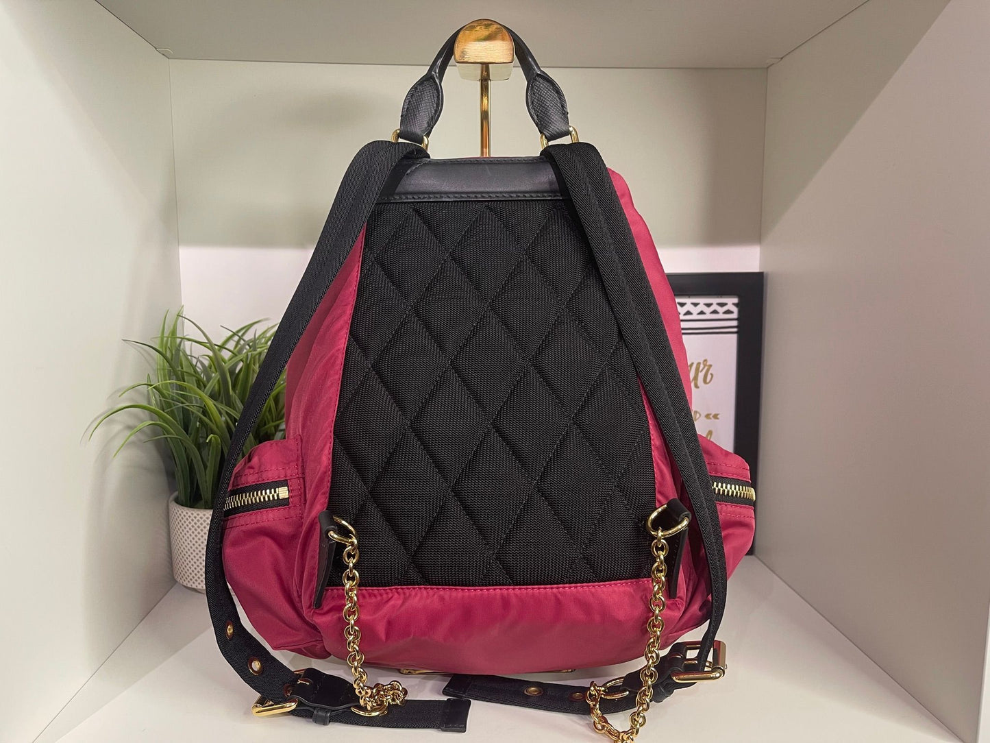 13. Burberry Nylon Raspberry Backpack