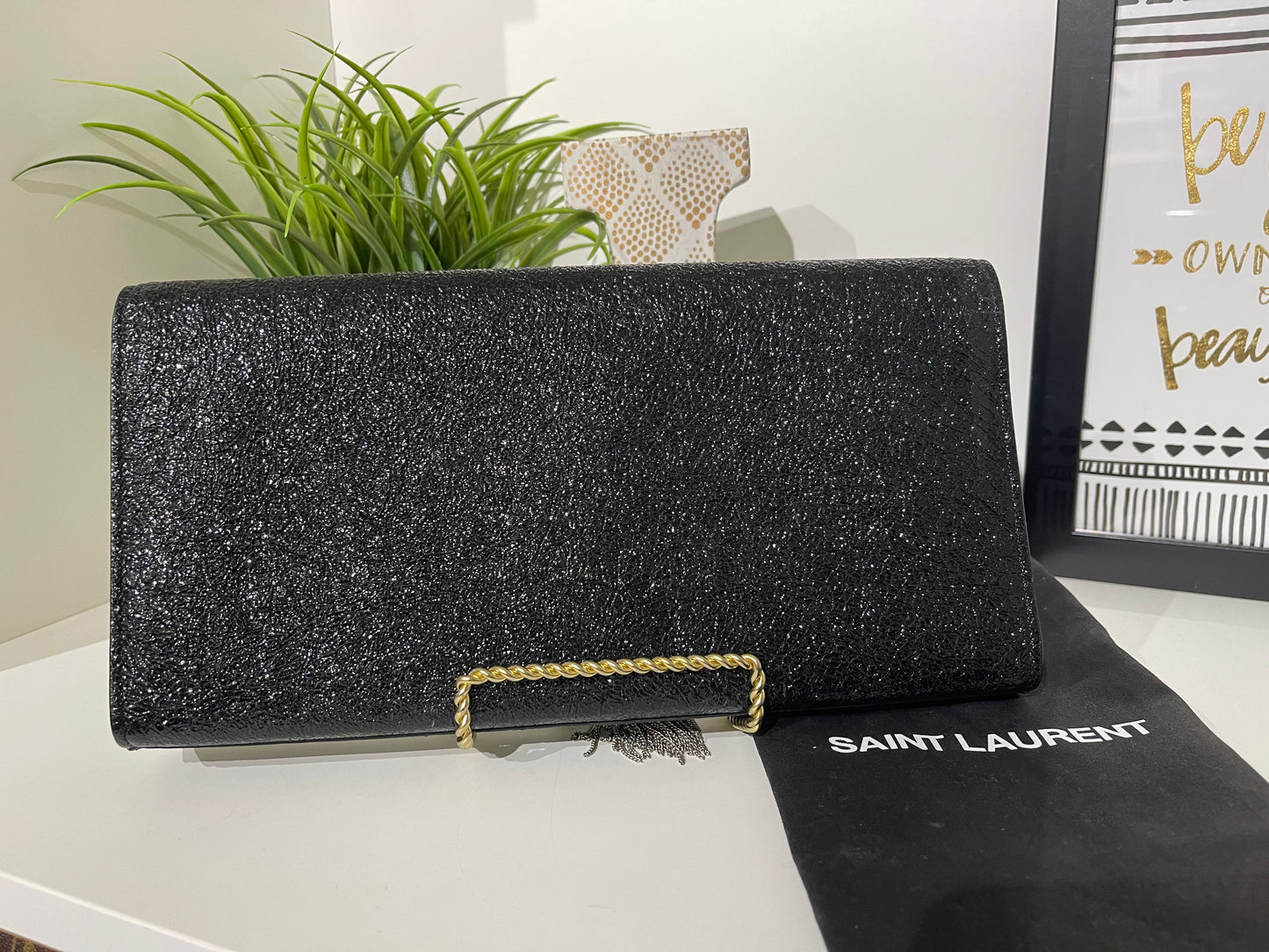 82. YSL Saint Laurent Kate Black Sparkle Clutch
