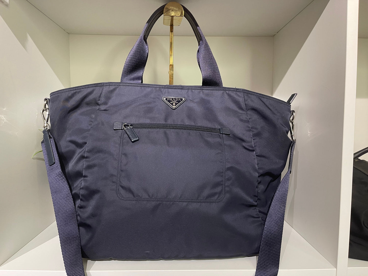 47. Prada Navy Nylon Tote Bag
