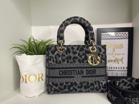 113. Christian Dior Lady Dior Medium Gray/Black Cheetah Print