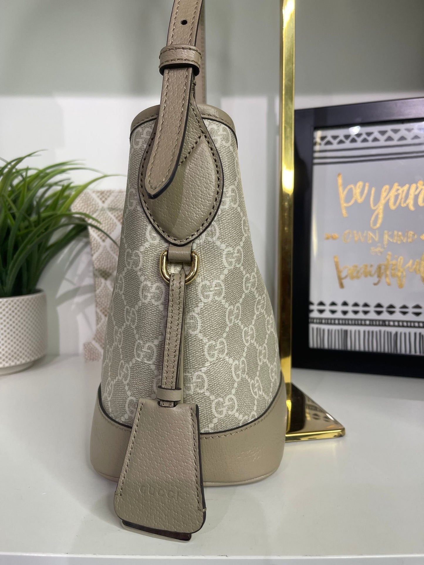 63. Gucci Small Ophidia Oatmeal Shoulder Bag
