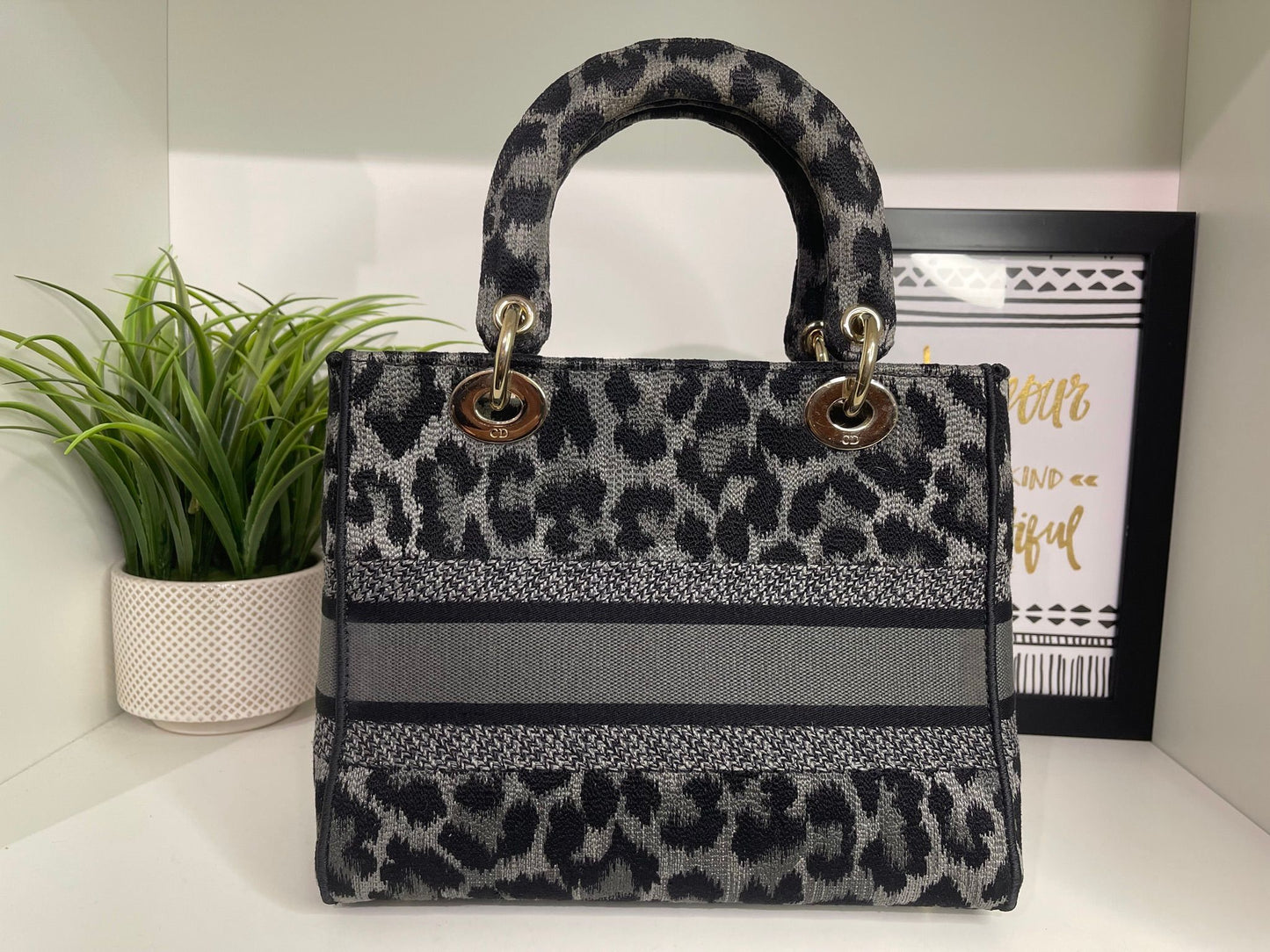 113. Christian Dior Lady Dior Gray/Black Cheetah Print