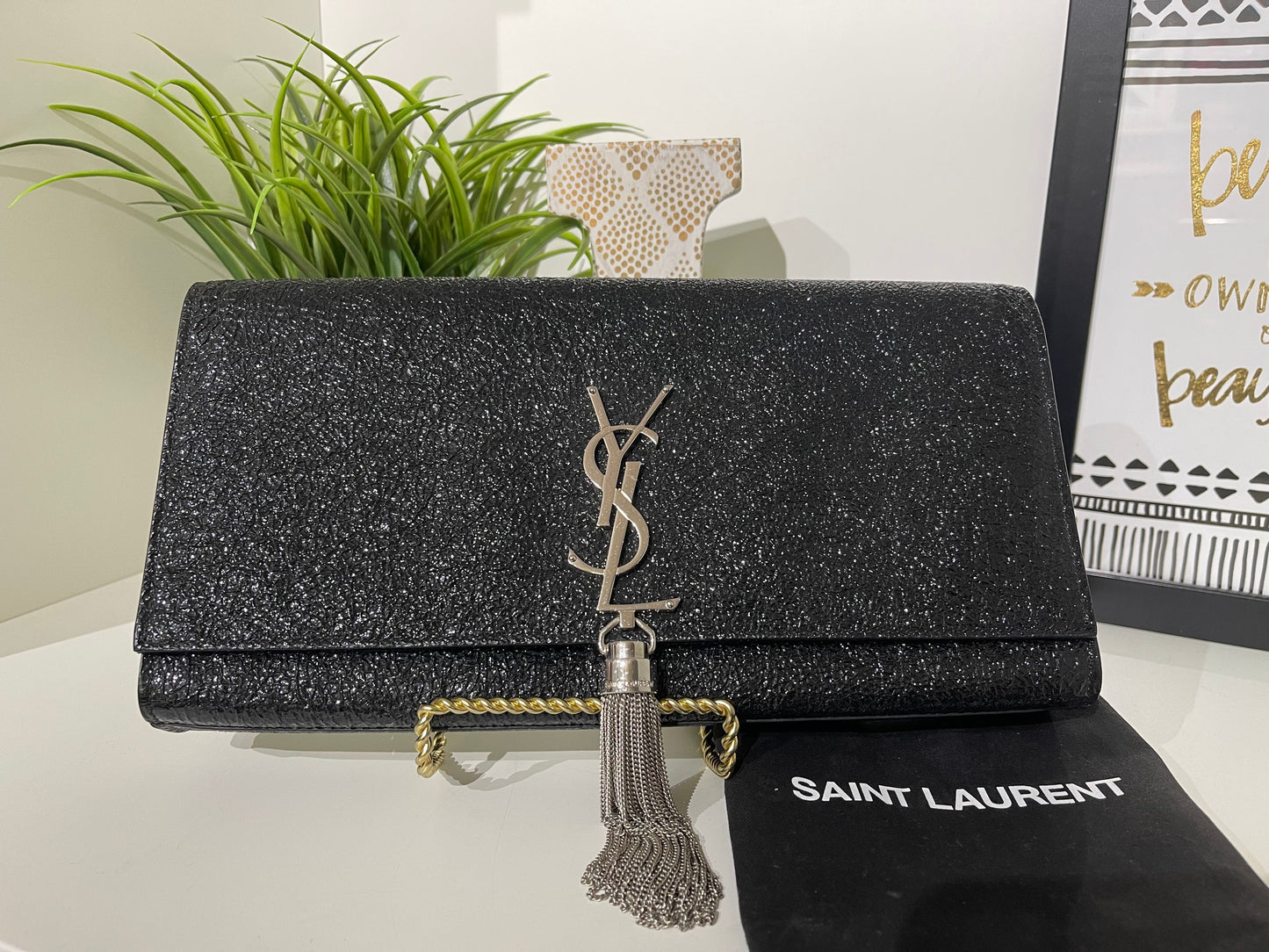 82. YSL Saint Laurent Kate Black Sparkle Clutch