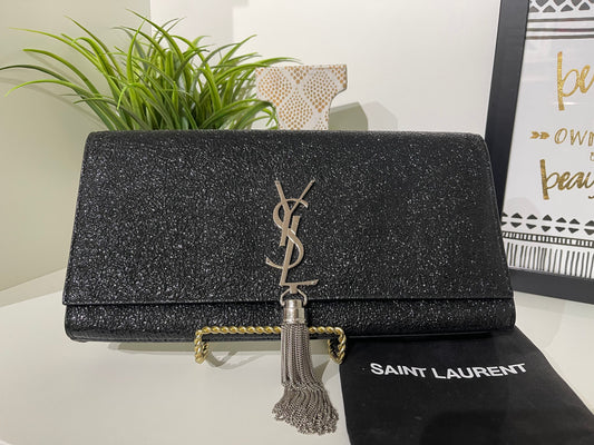 82. YSL Saint Laurent Kate Black Sparkle Clutch