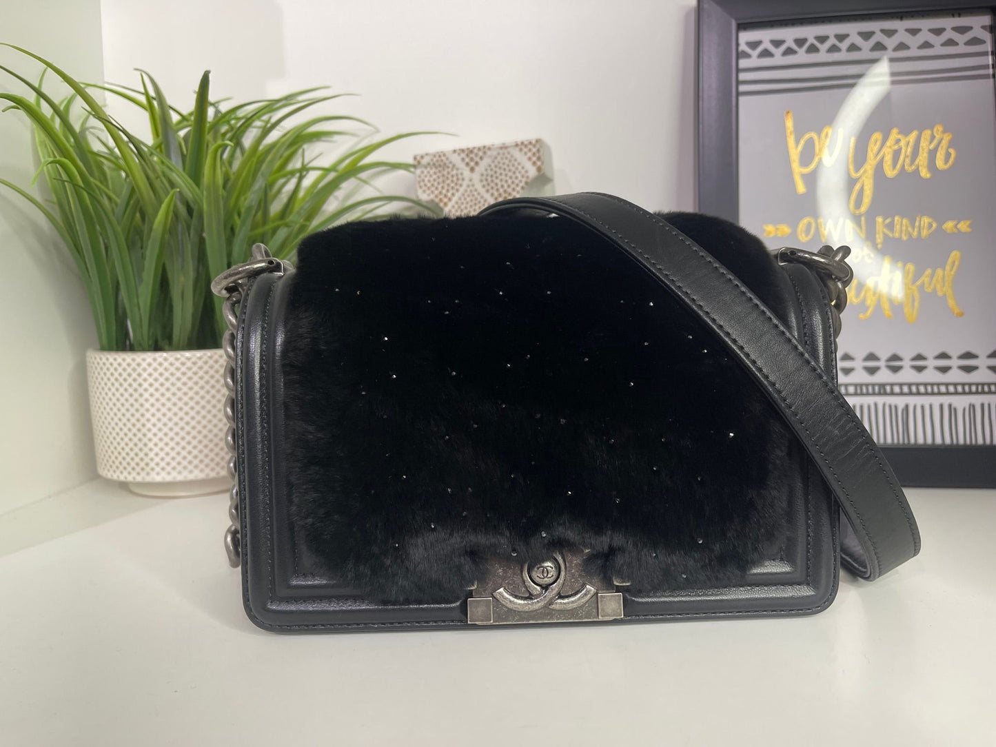 15. Chanel Black Small Leboy Rabbit Fur