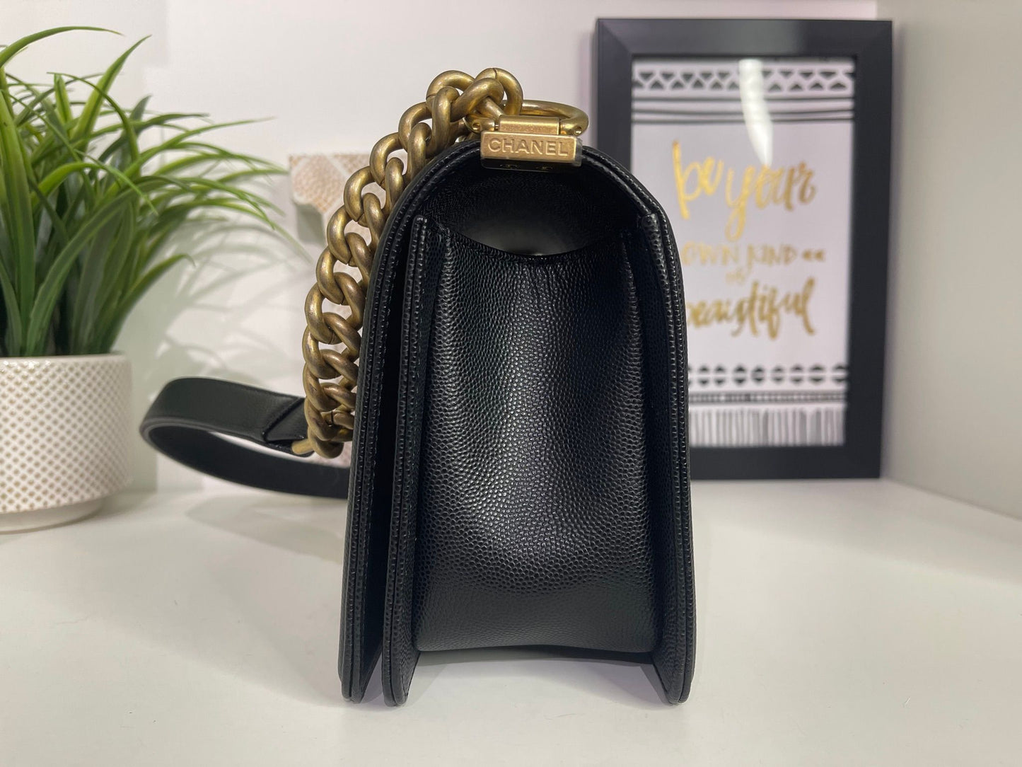 5. Chanel Black Medium Boy Caviar Full Inclusion
