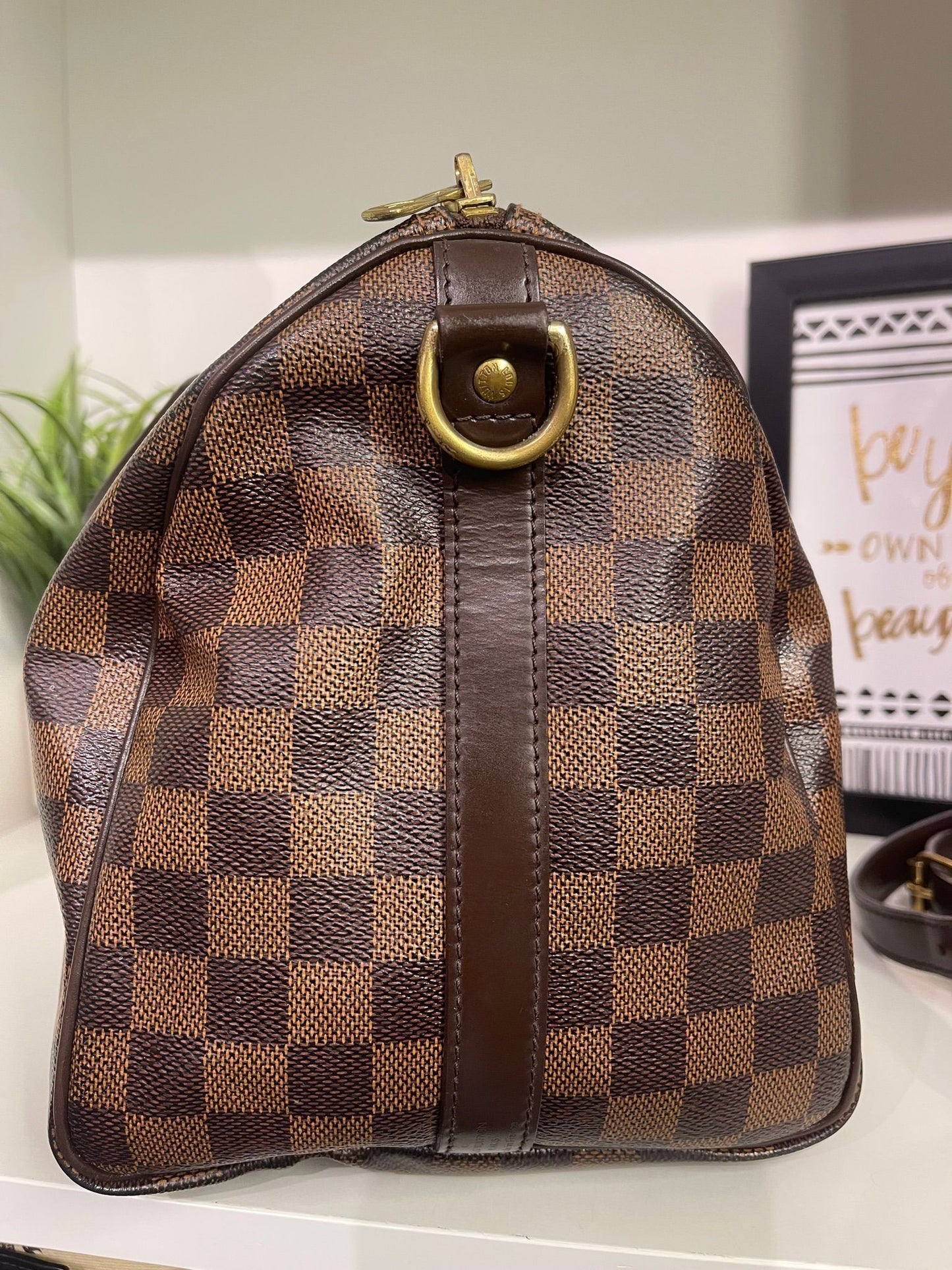124. Louis Vuitton Damier Ebene Speedy 30 Bandolier