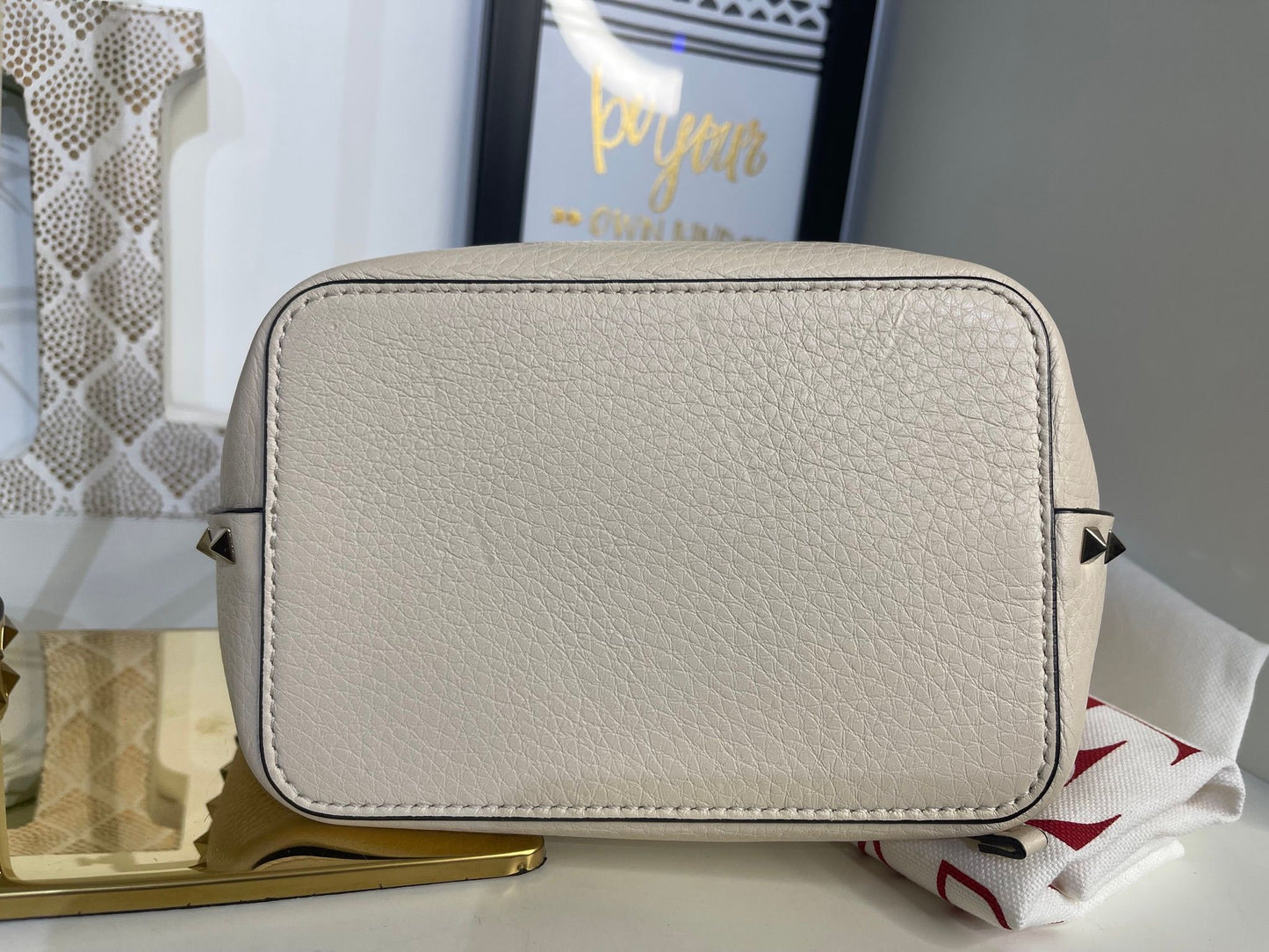 106. Valentino Ivory Rock Stud Bucket Bag